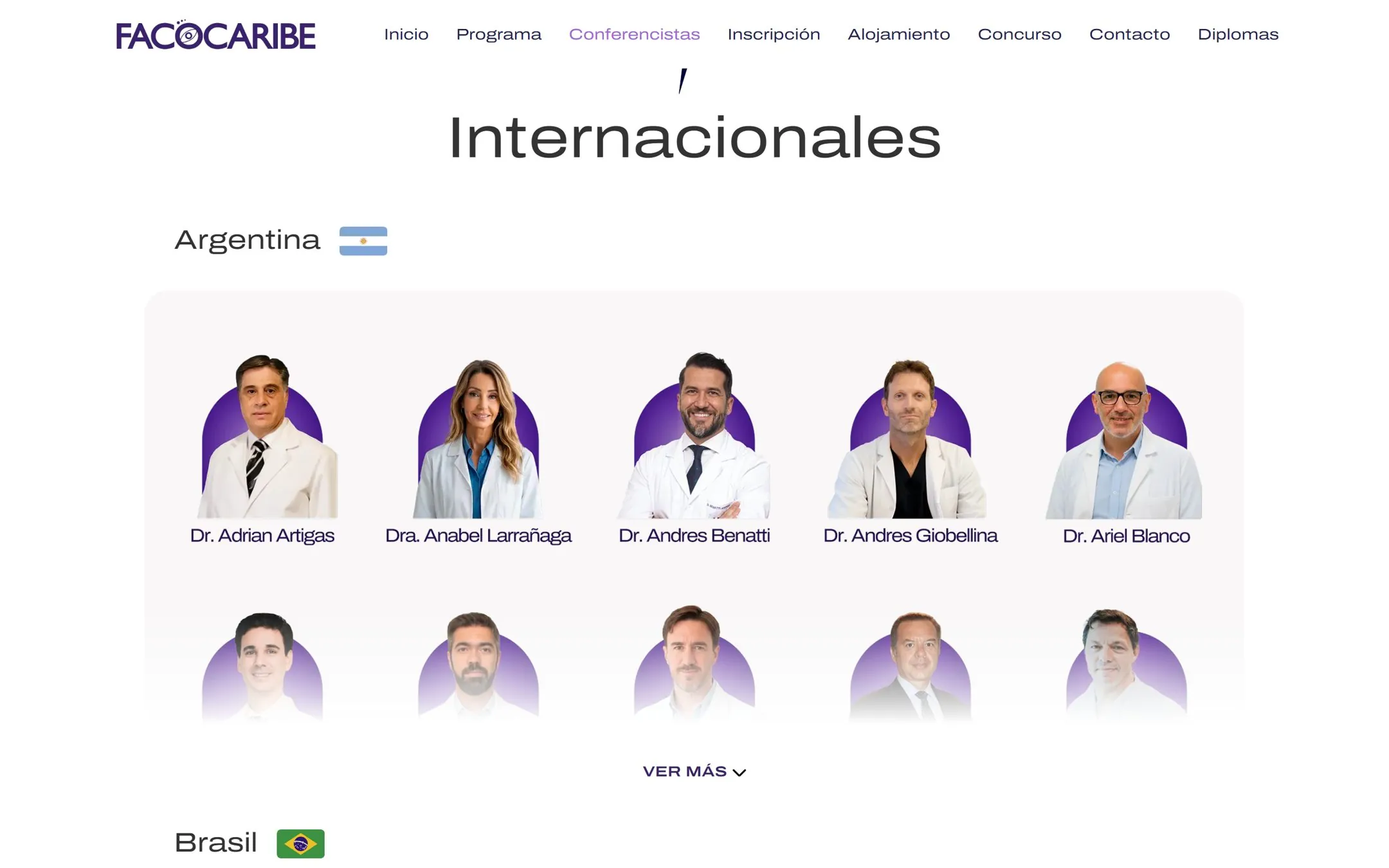 The Facocaribe speakers page showing the international speakers from Argentina