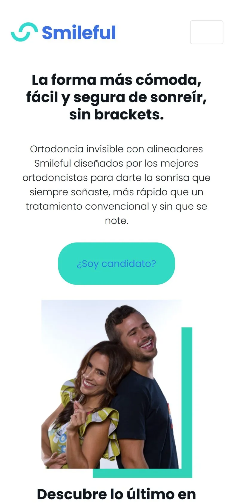 vivesmileful.com on a phone: the headline and the “Am I a candidate?” button